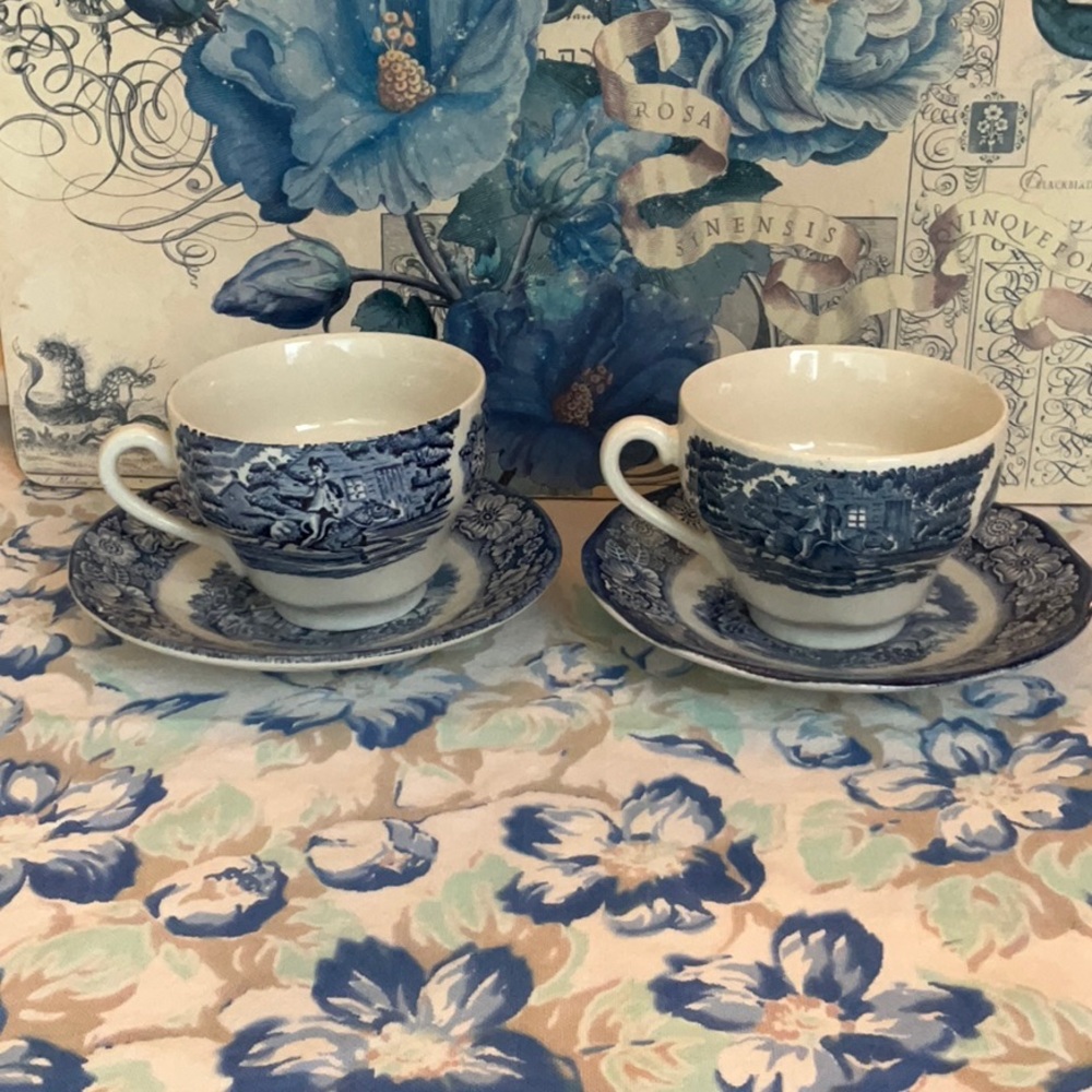 Liberty Blue and White Floral Teacup Set of Two - Picture 2 of 4